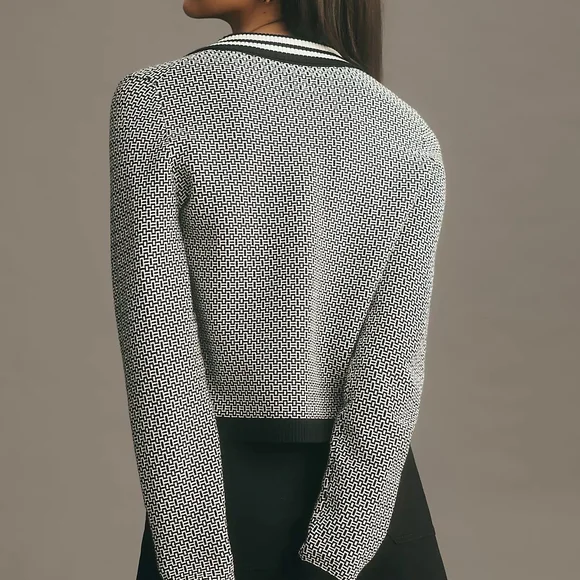 Maeve By Anthropologie Plunging Polo Cardigan Black and White Size‎ XS - Picture 11 of 11